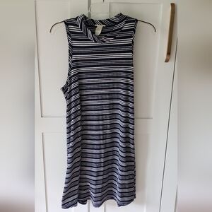 R2D Dress Womens M Navy White Striped Casual Stretch Jersey High Neck Slip